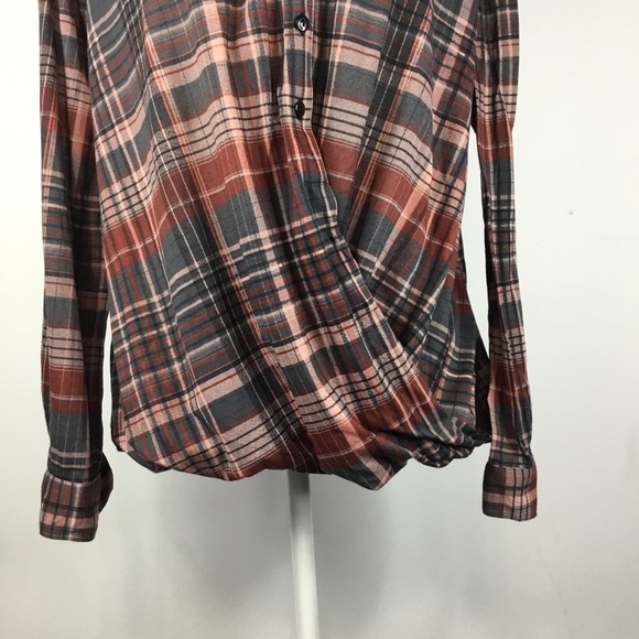 Plaid button down faux wrap top - Picture 2 of 8